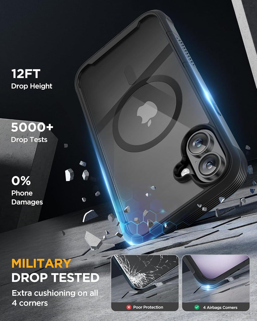 Miracase Magnetic Case for iPhone 16 Plus Case 6.7", [Upgraded Camera Control Cover],[Bubble Free] Built-in Tempered Glass Screen Protector, Full Body Bumper Case Compatible with Magsafe (Black)