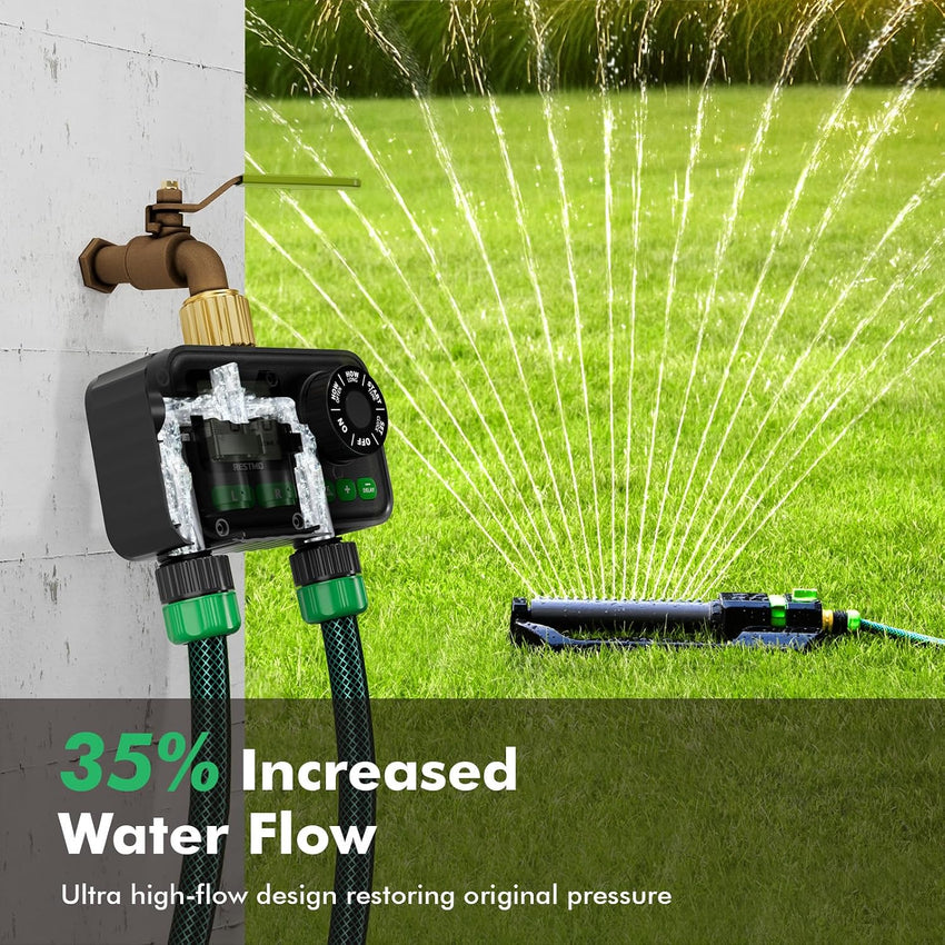 Sprinkler Timer 2-Zone Programmable Up to 11h59m Brass Inlet Rain Delay Manual/Auto Outdoor Hose