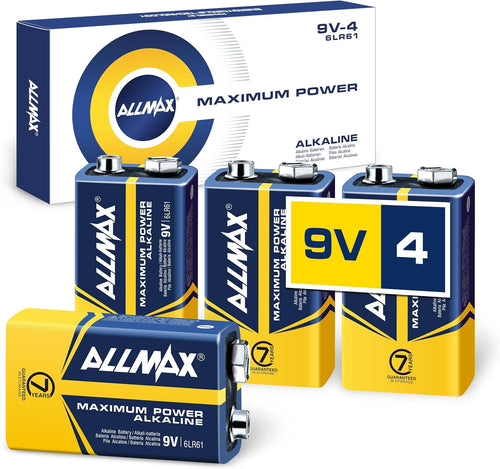 Allmax 9V (6LR61) Maximum Power Alkaline Batteries (8 Count) - Ultra Long-Lasting, Leakproof Design, 7-Year Shelf Life, Maximum Performance, Perfect for Smoke Detectors (9 Volt)