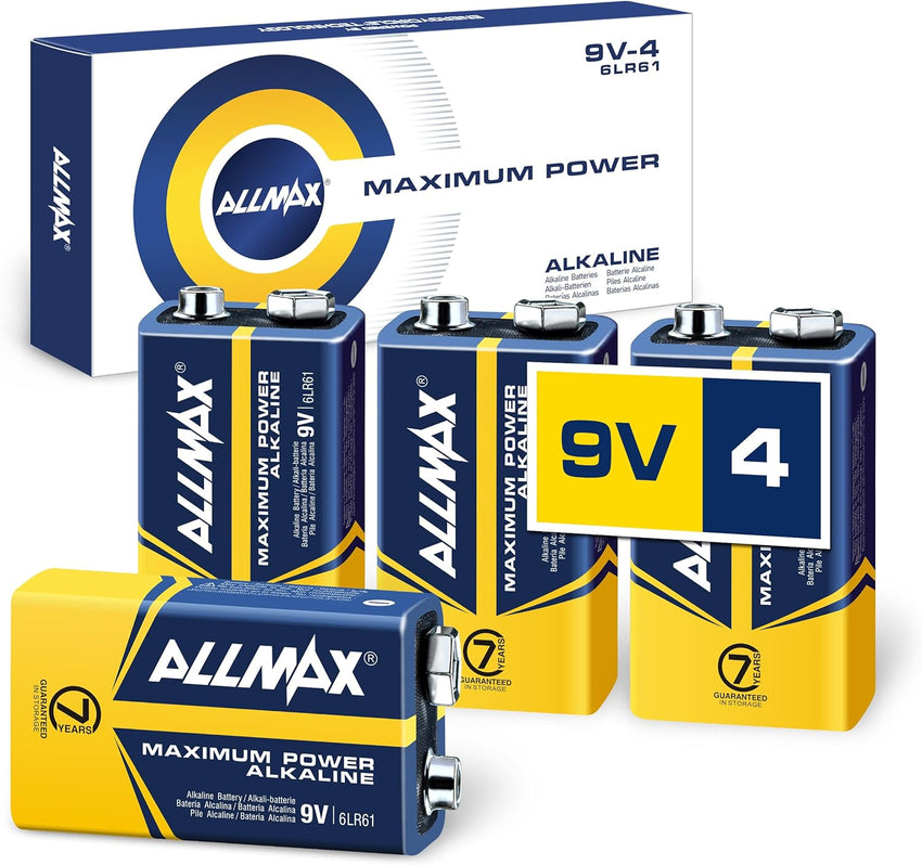 Allmax 9V (6LR61) Maximum Power Alkaline Batteries (8 Count) - Ultra Long-Lasting, Leakproof Design, 7-Year Shelf Life, Maximum Performance, Perfect for Smoke Detectors (9 Volt)