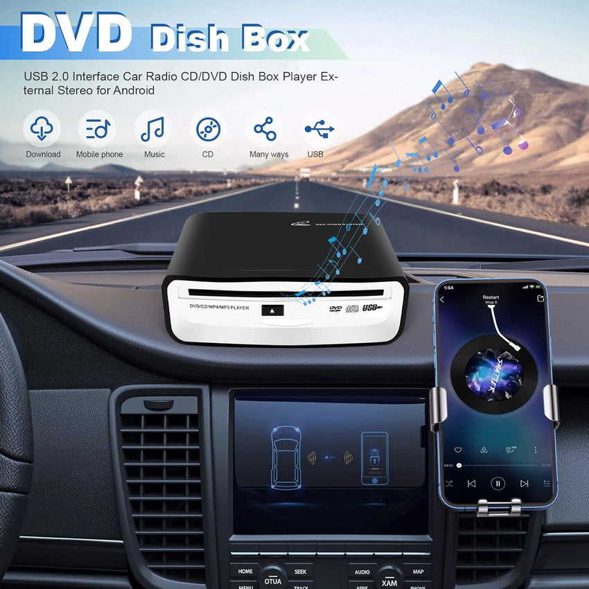 zilitol 505966 USB 2.0 Interface Car Radio CD/DVD Dish Box Player External Stereo for Android, Black