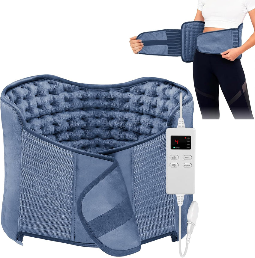 Electric Back Heating Pad Adjustable Waist Belt 6 Temp 4 Timers Ergonomic Navy