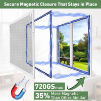 OWYR Adjustable Magnetic Fly Screen Window - DIY Fit Up to 120x130cm, Fiberglass Insect Mesh for Mosquito Net & Bug Screen, Full Frame Magnetic Strip Easy Installation (White Frame Grey Net)