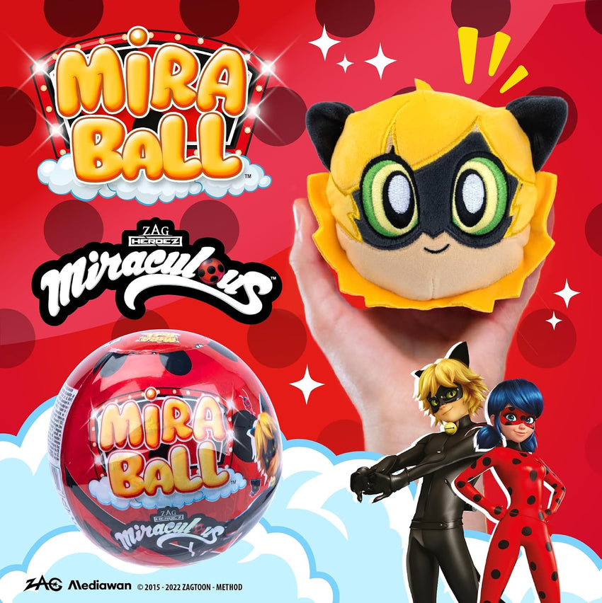 Miraculous Ladybug Age 3+, 4-1 Capsule Collectible Toy, Surprise Miraball with expanding Plush Kwami, Collectible Character Metal Case, Glittery Stickers & hanging Display Ribbon