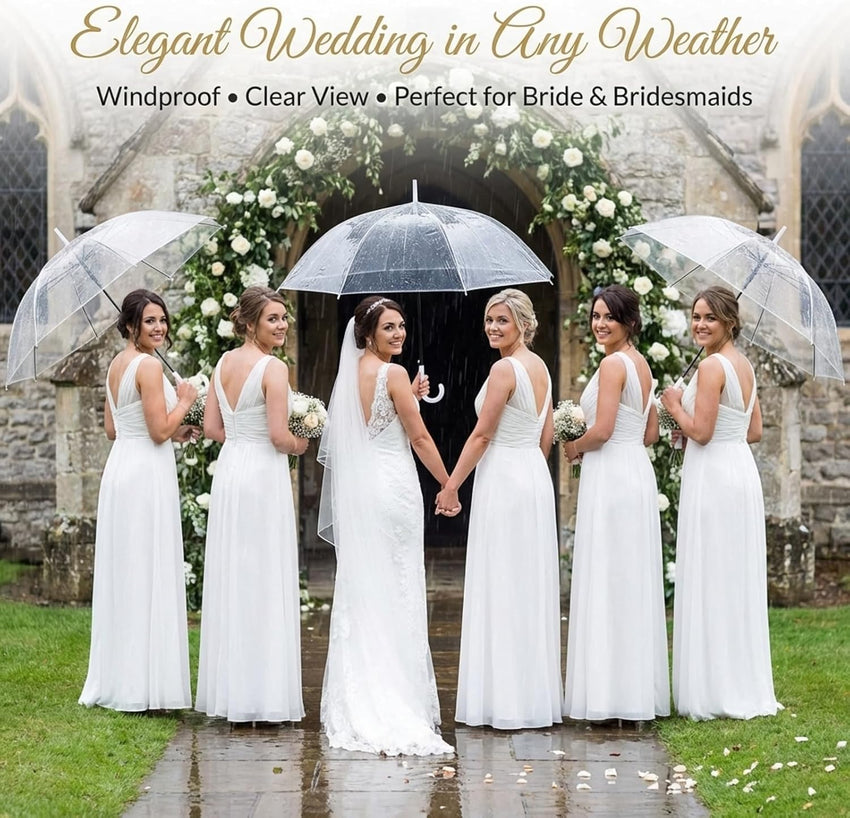 Hestya 16 Pack 37.4 Inch Clear Umbrellas for Wedding White Transparent Umbrella Dome See Through Umbrella Windproof Umbrella Handle Semi-automatic for Woman Men Bride Bridesmaid Party