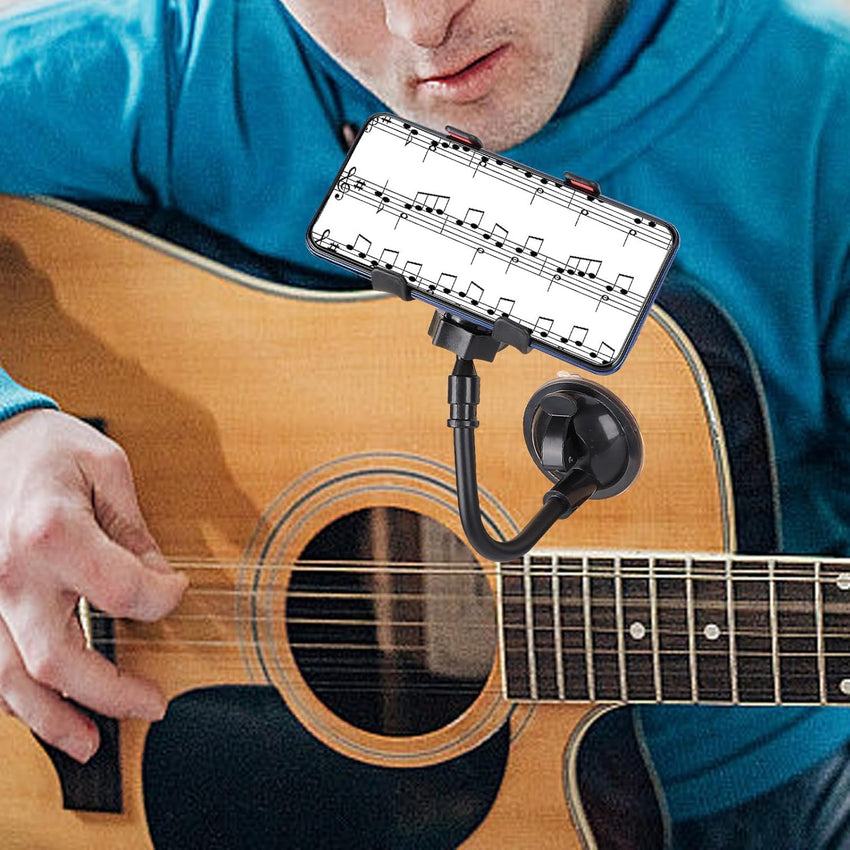 Agatige Guitar Phone Holder, 360 Degree Rotating Guitar Bass Head Phone Holder Smartphone Mount Clip 4/4 Violin Removable Suction Cup Panel for Acoustic Electric Guitar Music Recordings