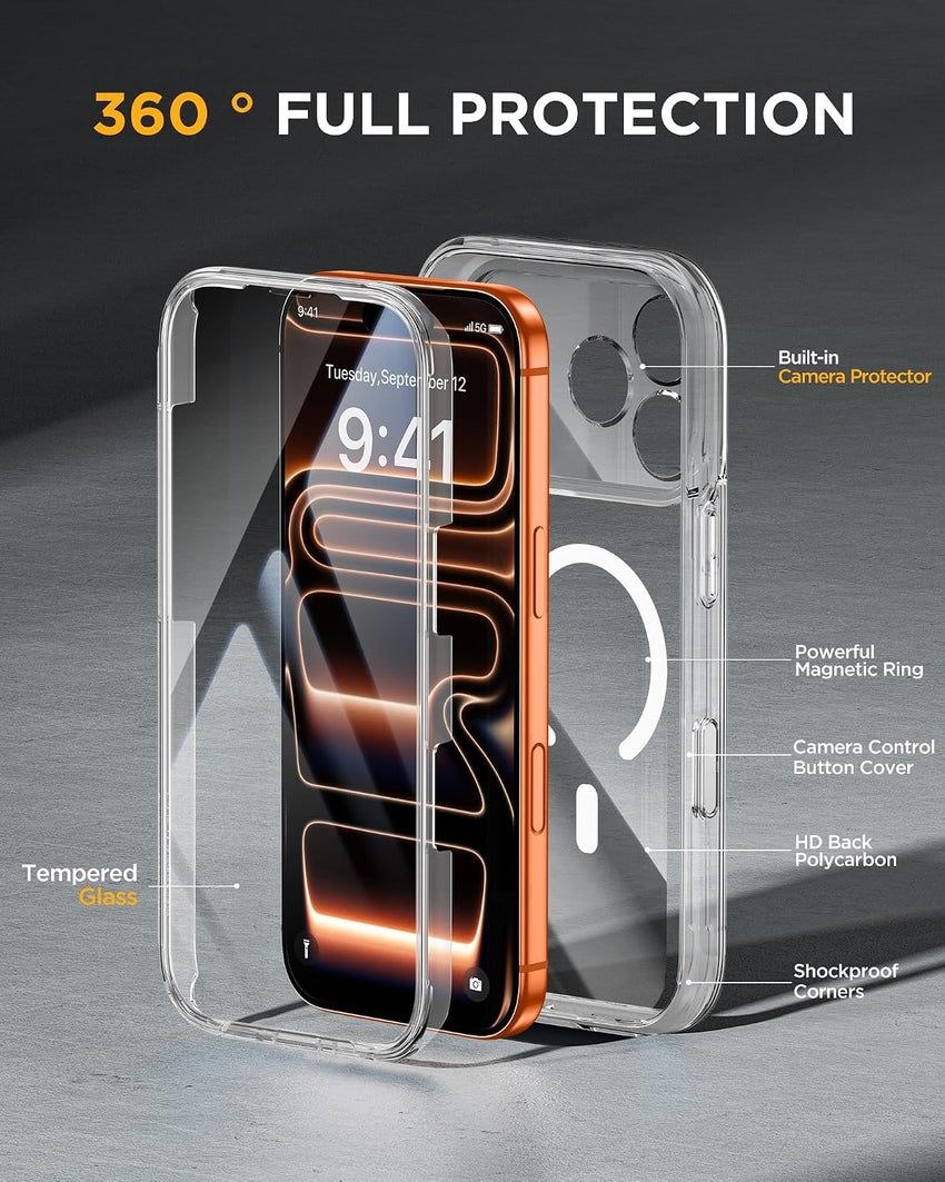 Magnetic Case for iPhone 17 Pro Built-in Glass Screen Protector â Clear 6.3-inch