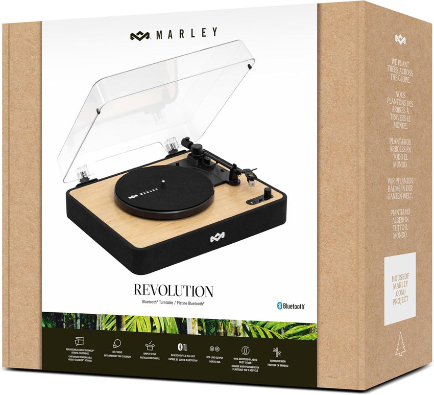 House of Marley Revolution Wireless Turntable - Bluetooth Record Player, 3-Speed Sustainably Made Vinyl Player, Easy Set Up Home Turntables for Vinyl Records with Dust Cover, Audio-Technica Cartridge