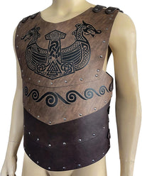 Viking faux leather embossed long chest protector LARP cosplay armor Ã¢ÂÂ Brown B
