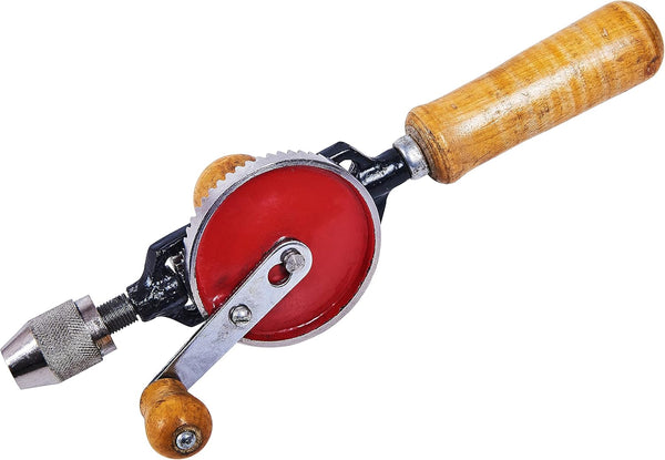Amtech 2-Piece Hand Drill Wooden Handle Double Pinion Gears - 10mm Chuck
