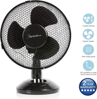 Signature 9â 2 Speed Desk Fan with Oscillation, Adjustable Tilt, Black, S40008B