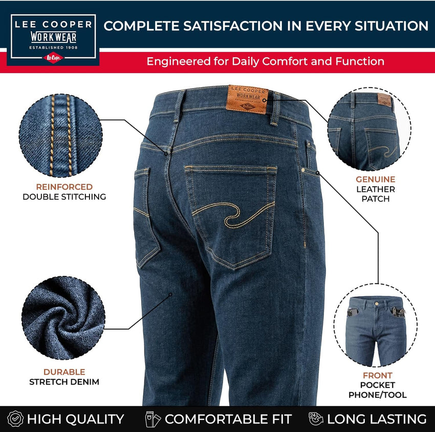 Lee Cooper Men's Jeans Regular Fit 5-Pocket Stretch Denim Ã¢ÂÂ Black 34W/29L