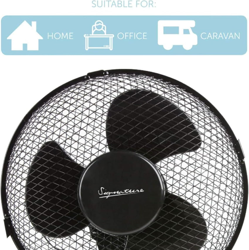 Signature 9â 2 Speed Desk Fan with Oscillation, Adjustable Tilt, Black, S40008B
