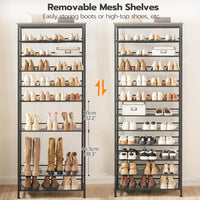 HOOBRO Shoe Rack Tall, Large Capacity Shoe Storage Organizer, 12-Tier Shoe Rack for 44-55 Pairs of Shoes, 75 x 28.5 x 194.5cm, Adjustable Metal Shelves, Shoe Storage Unit, Rustic Brown EBF51XJ01
