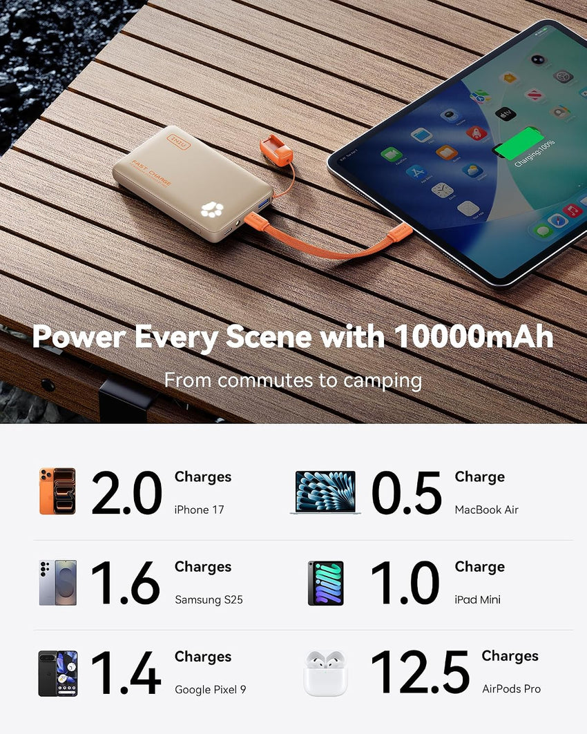 Portable Power Bank 10000mAh 45W PD Fast Charge Ultra Slim â Beige