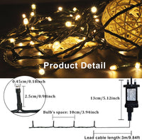 YOSION 30M LED String Fairy Lights On Dark Green Cable with Various Light Effects, Ideal for Christmas Tree, Xmas, Party,Wedding,ETC (Warm,300 LEDs)