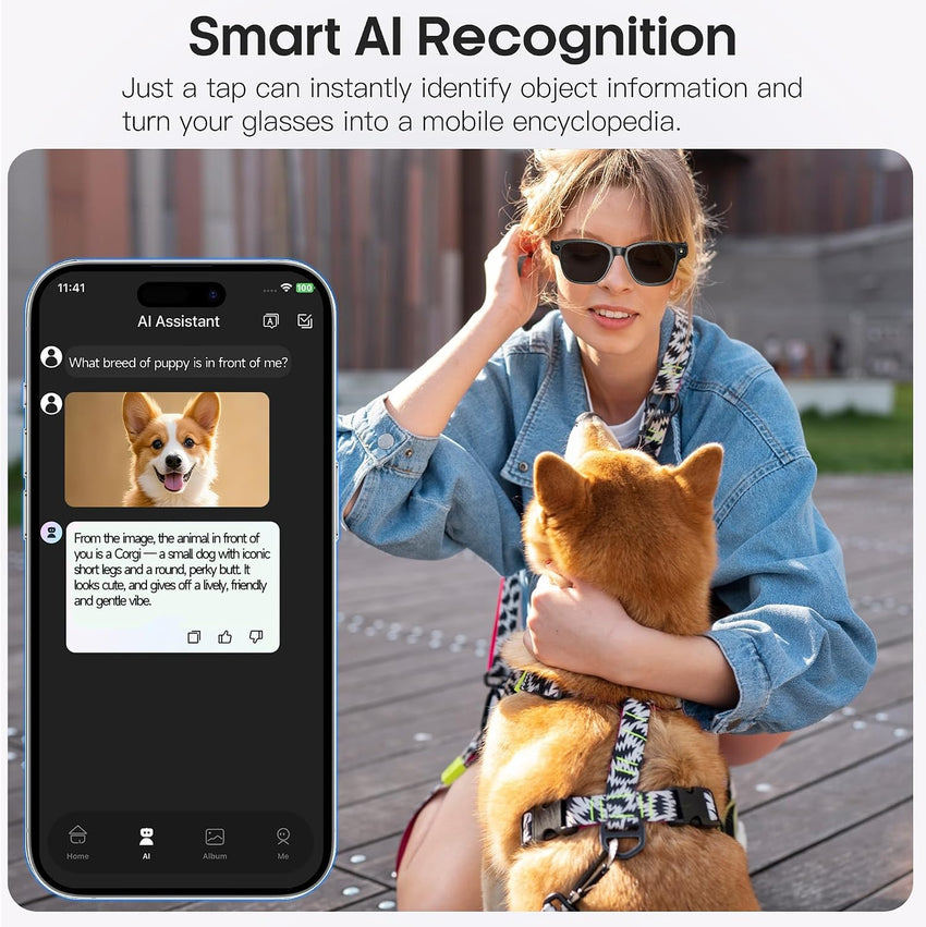 AI Camera Smart Glasses 8MP 4K Photo 1200p Video GPT Voice Assistant AI Recognition Sunglasses