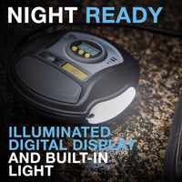Ring Automotive RTC450 Digital Tyre Inflator with Auto Shut-off, Memory, LED Light, Backlit Display and Adapter Kit, New Model 2022 Ring, Black/Grey/Yellow