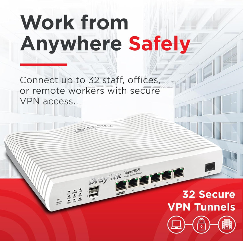 DrayTek Vigor 2865 Ethernet Router, VPN Firewall, VDSL2 35b/ADSL2+ Dual-WAN, Integrated VDSL modem, VoIP, Small Business (Router)