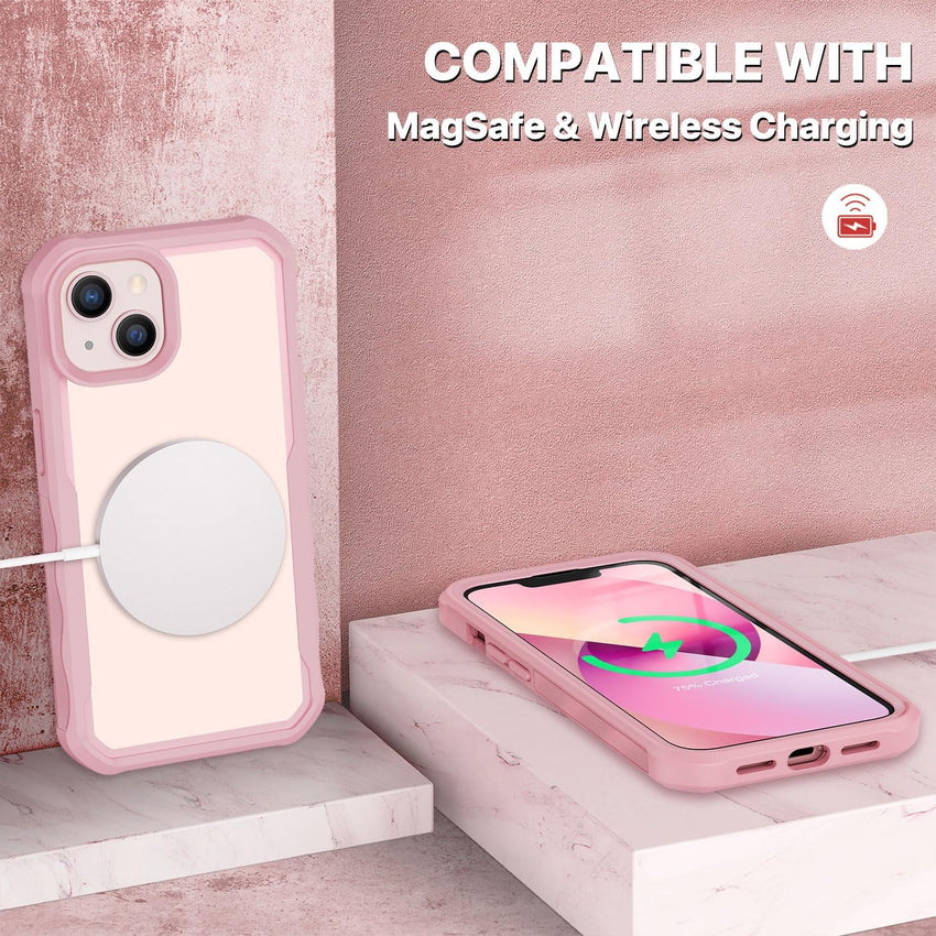 CENHUFO Compatible with iPhone 17 Pro Case Built-in Glass Screen Protector, Full Camera Protection, Fits for Magsafe, 360 Full Body Shockproof Bumper Phone Case for iPhone 17 Pro 6.3 Inch -Pink