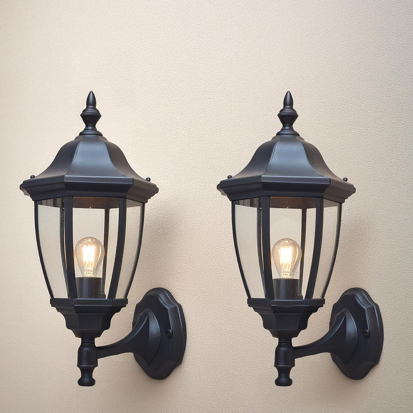 EBION Traditional Outdoor Wall Lantern, IP44 Waterproof Black 2 Pack