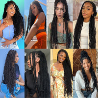 Mscat 7 Packs 36 Inch Nu Faux Locs Crochet Braids Hair Synthetic Pre Looped Soft Locs Braiding Hair Goddess Faux Locs Curly Wavy Hair Extensions for Women 14strands/pack 1B#