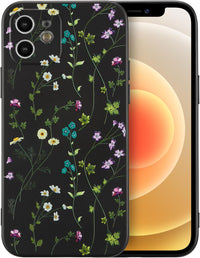 RALEAVO Floral Case for iPhone 12 Silicone Cute Cover for Women,Black