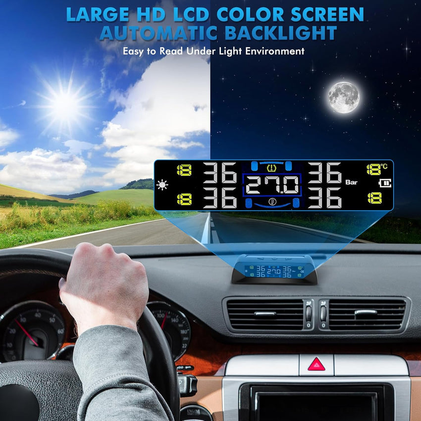 KAOLALI TPMS Tire Pressure Monitoring System with Solar & USB Charger â 4 Sensors