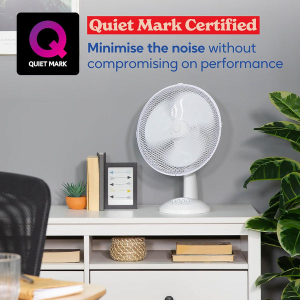 Russell Hobbs 12in Portable Desk Fan 3-Speed Wide-Angled Oscillation â White