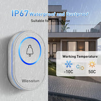 Wireless Doorbell Plug in, Waterproof Door Bells Wireless Cordless with 39 Loud Chimes & 5 Levels Volume Adjust, Doorbell Transmitter Battery Operated Easy Install at Home, White