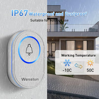 Wireless Doorbell, Waterproof Door Bells Wireless Cordless Kits with 39 Loud Chimes & 5 Levels Volume Adjust, Doorbell Wireless Transmitter Battery Operated Easy Install at Home, White