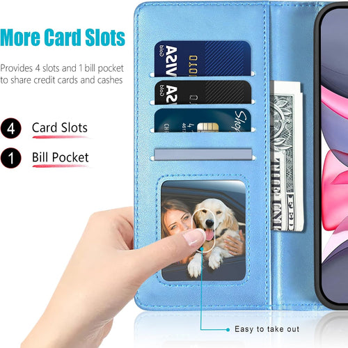 Kuafcase Compatible for iPhone 11 Case with 4 Card Slots Magnetic Closure Kickstand Shockproof Protective Phone Case Compatible for iPhone 11 - Sky Blue