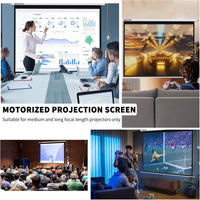 WASJOYE 100"Motorized Projector Screen Electric Diagonal Automatic Projection 16:9 8K HD Movies Screen for Home Theater Cinema Office Video Game Indoor W/Remote Control and Wall/Ceiling Mount