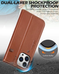SHIELDON Wallet Case for iPhone 13 Pro Max 5G, Genuine Leather Folio Case [Magnetic][Shock Absorbing][RFID Blocking][Credit Card Slots][Kickstand] Compatible with iPhone 13 Pro Max 6.7", Retro Brown