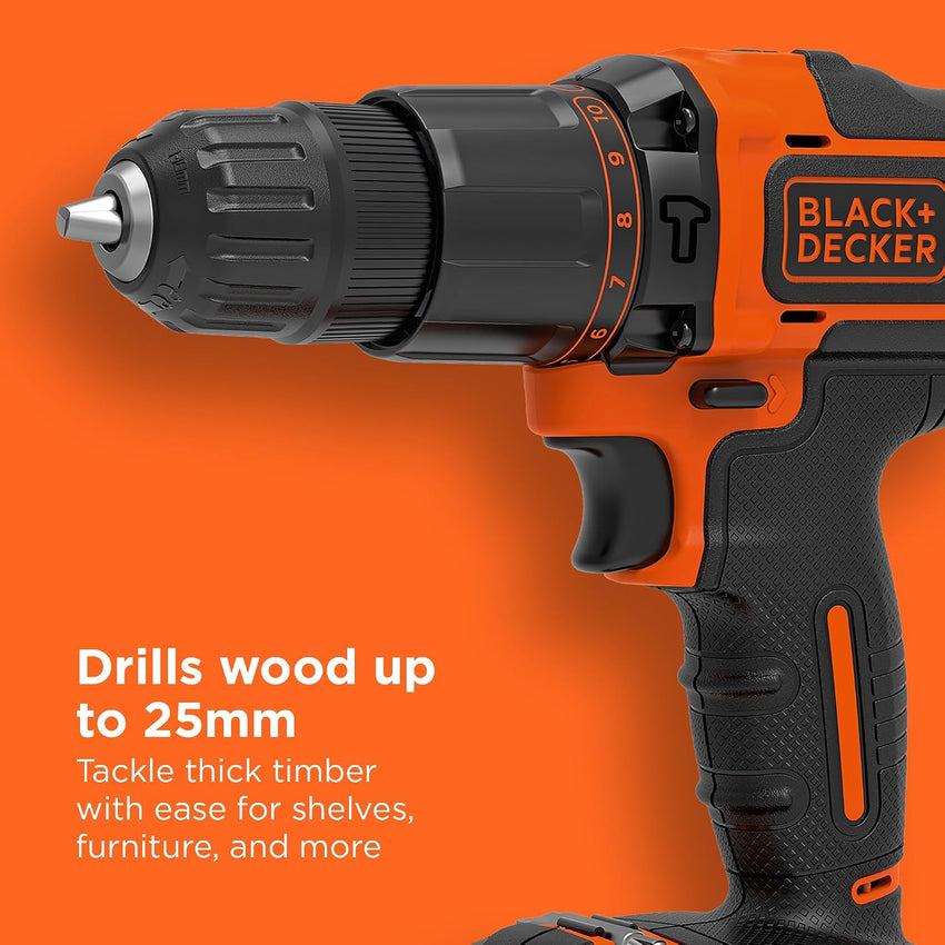 BLACK+DECKER 18V Hammer Drill with Battery, Charger, and Kitbox, BCD700S1K-GB
