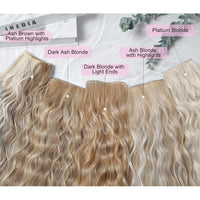 REECHO Clip in Hair Extensions, 5PCS Ash Blonde Hair Extensions 24" Thick Long Loose Waves hair extensions HE002 Invisible Lace Weft Natural Soft Hairpieces for Women Â¨C Ash Blonde with Highlights