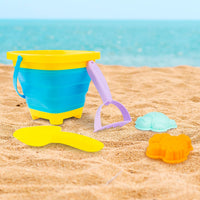 abeec 5 Piece Foldable Beach Bucket Set â Collapsible Sand Bucket & Sandpit Toys â Ideal Beach, Outdoor, Water, and Sand Toys for Kids
