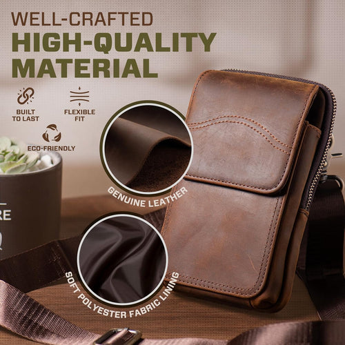 Hengwin Cross Body Bag Genuine Leather for iPhone 16 Pro Max/16 Plus, Passport Holder Travel Wallet Small iPhone 15 14 13 12 11 XS Max, 8 7 6S Plus, Samsung Galaxy S25 S24 S23 S22 S21 Ultra (Coffee)