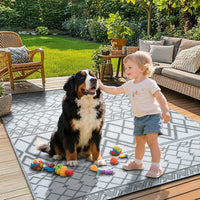 Xfrog Large Outdoor Patio Rugs for Garden Waterproof Indoor & Outdoor Recycled Plastic Carpet Area Rugs for Porch, Deck, Balcony, Garden, Picnic, Kitchen, Hallway Moroccan Grey & White 120 x 180 cm