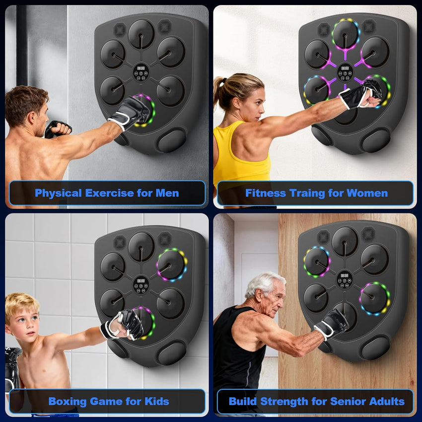 JUOIFIP Music Boxing Machine, Smart Musical Boxing Machine with LED Lights, Support Bluetooth, 9 Speeds & Modes, Automatic Counting, Wall Mounted, Smart Music Punch Machine for Adults Kids