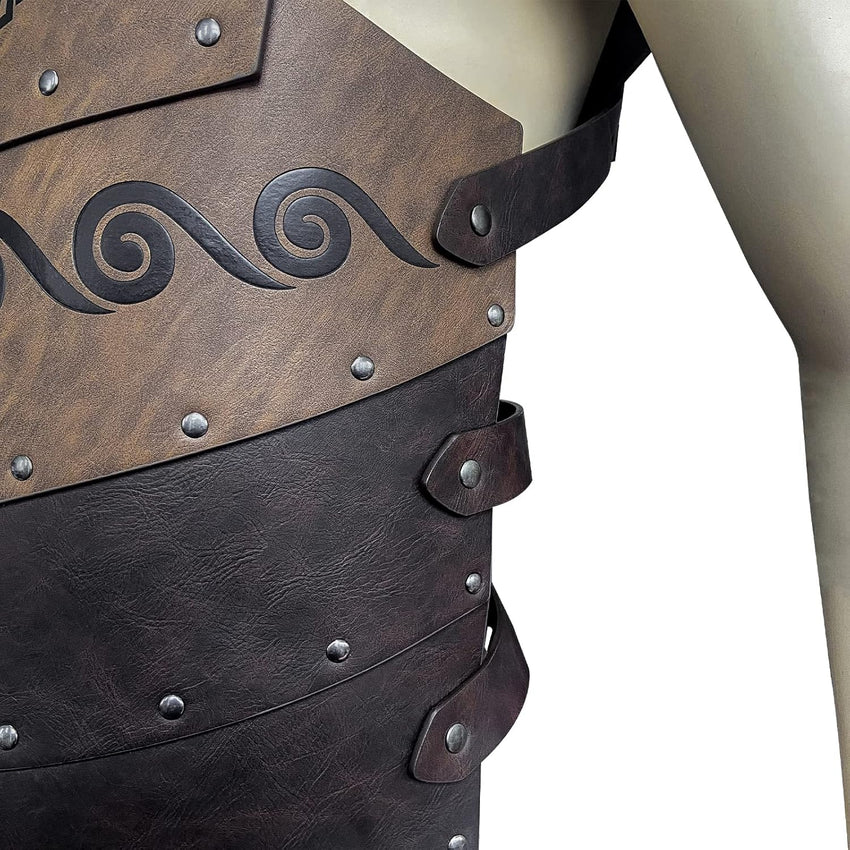 Viking faux leather embossed long chest protector LARP cosplay armor Ã¢ÂÂ Brown B