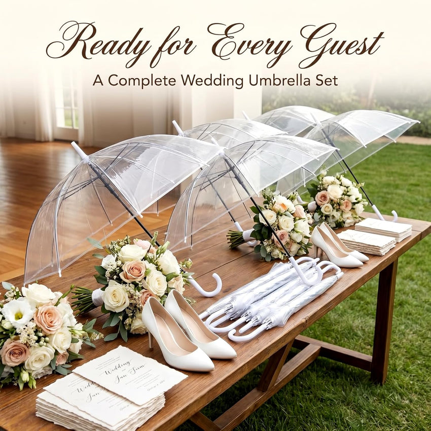 Hestya 16 Pack 37.4 Inch Clear Umbrellas for Wedding White Transparent Umbrella Dome See Through Umbrella Windproof Umbrella Handle Semi-automatic for Woman Men Bride Bridesmaid Party