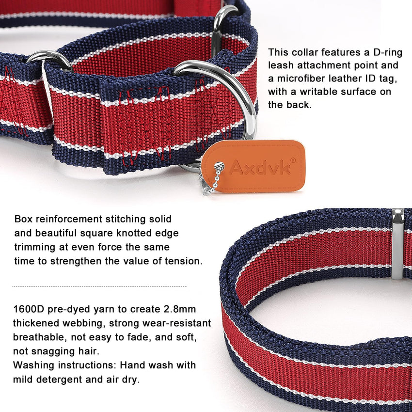 Martingale Dog Collar 4cm 1600D Anti-Escape No-Pull Heavy Duty - Grey-Blue & Black L