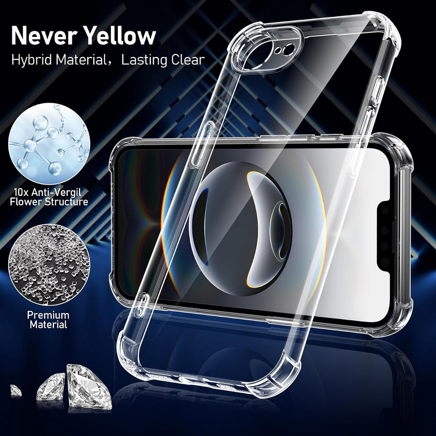 Qasyfanc 3 in 1 Phone Case Compatible with Apple iPhone 16e 2025 Case and 2 Pack Tempered Glass Screen Protector, Slim Soft TPU Shockproof iPhone SE 4th generation Case Silicone Clear 6.1-Inch