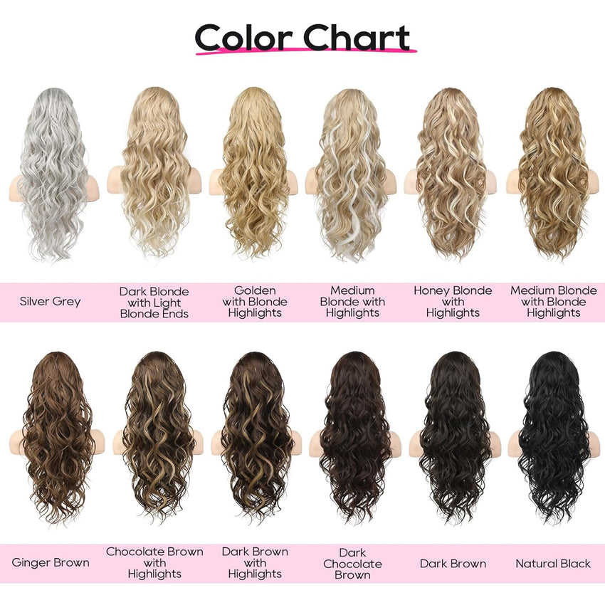 REECHO 24" Claw Clip Ponytail Extension Long Curly Hairpiece â Honey Blonde Highlights