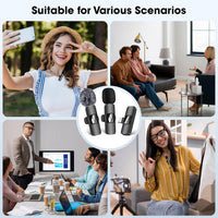 HMKCH Wireless Lavalier Microphone for iPhone - iPad, Android Phone,Computer, Mini Lapel Mic with Noise Reduction and crystal sound for Video Recording, Vlogging, TikTok, YouTube