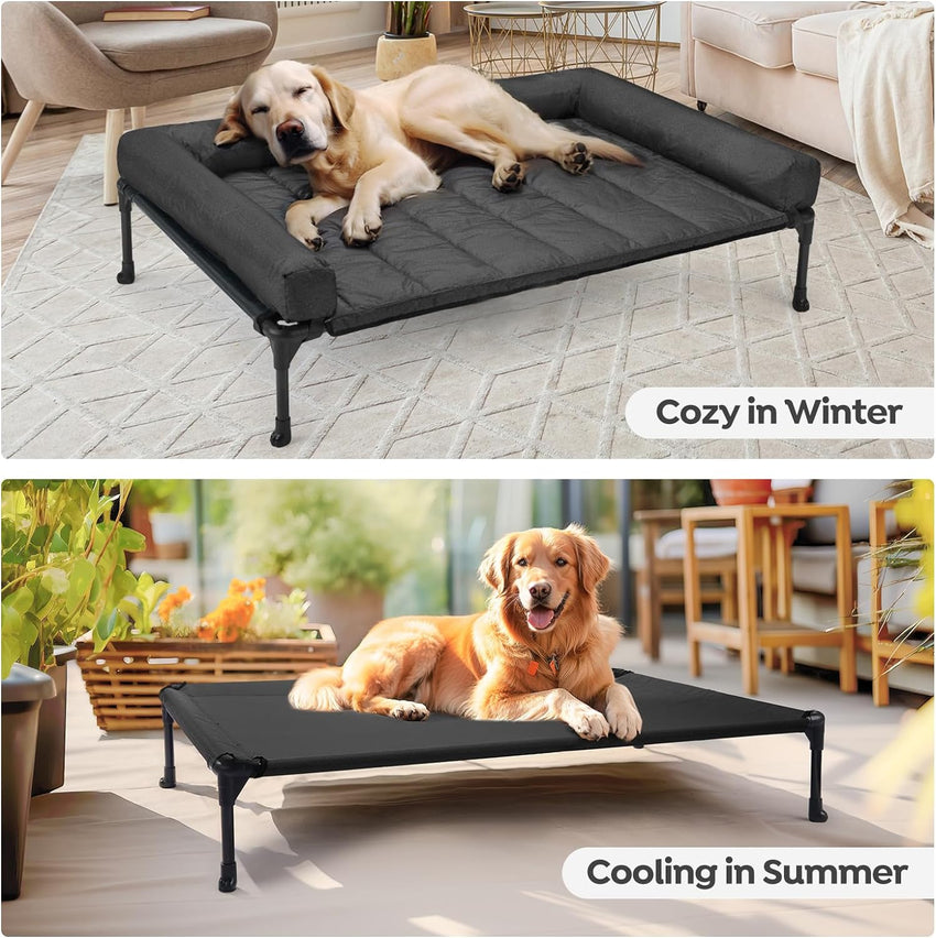 Veehoo Raised Dog Bed + Waterproof Removable Pillow-Top Mat, Dog Bed Sofa Couch, Elevated Dogs Beds with Breathable Mesh, No-Slip Feet, Dogs Sofa Beds for Indoor Outdoor, Large, Black