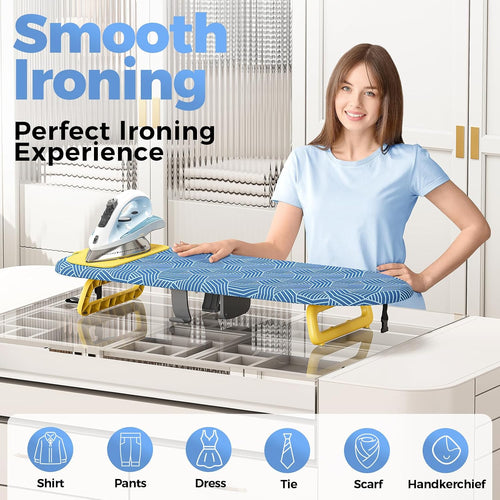 KINGRACK Tabletop Ironing Board Mini Foldable with Iron Holder 12x32, Blue