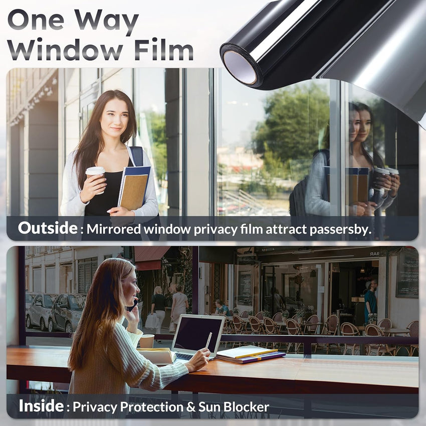 Heat Reflective Window Film One Way Mirror UV Protection 75x400cm Black