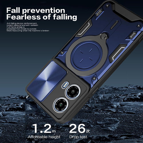 KUSINHOKA Case for Motorola Moto G34 5G With Slide Camera Protection Cover,Magnetic Metal Ring Kickstand Shockproof Military Grade Heavy Duty Tough Cover,Blue
